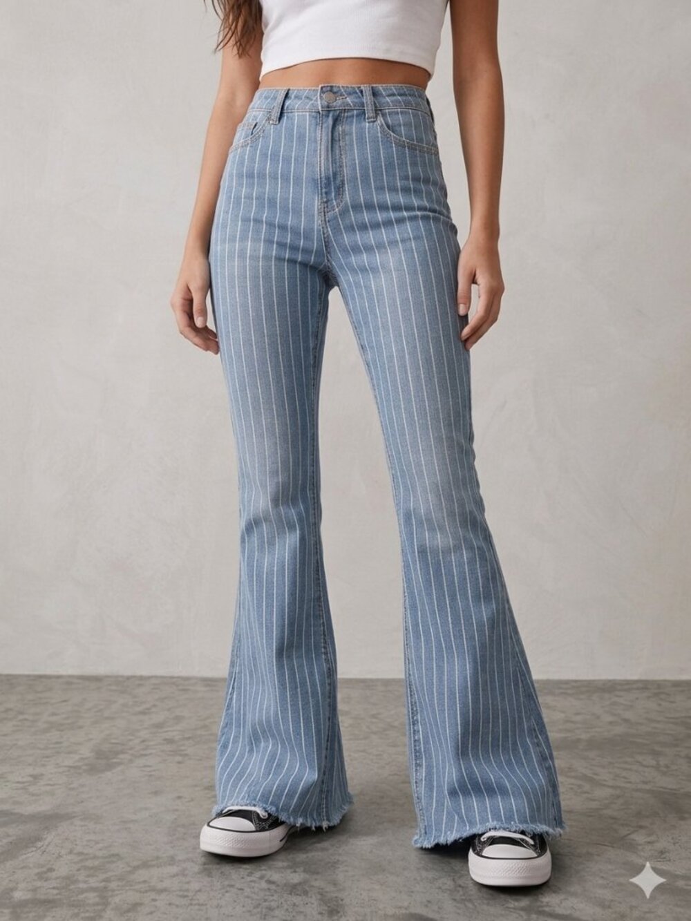 Cello Retro Y2K Festival High Rise Pinstripe Flare Jeans 5